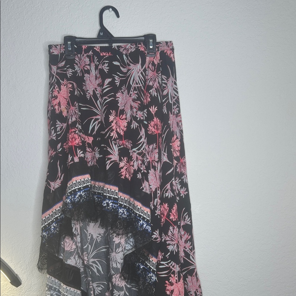 Express Floral High-Low Skirt in Black and Pink